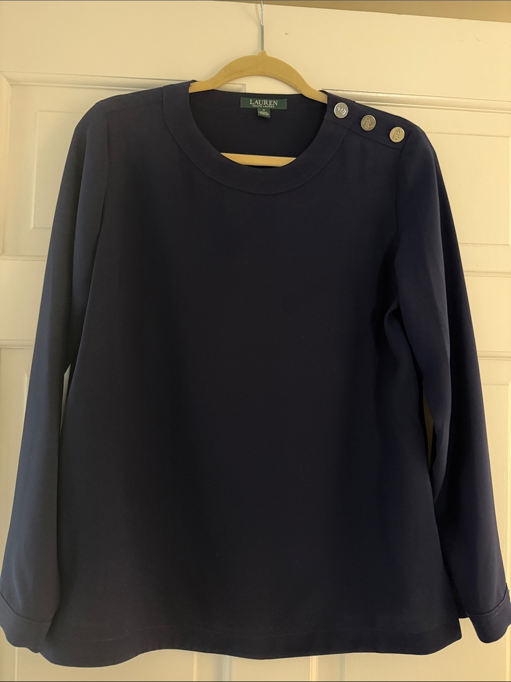 Ralph Lauren Lauren Navy Button-Shoulder Sweater
